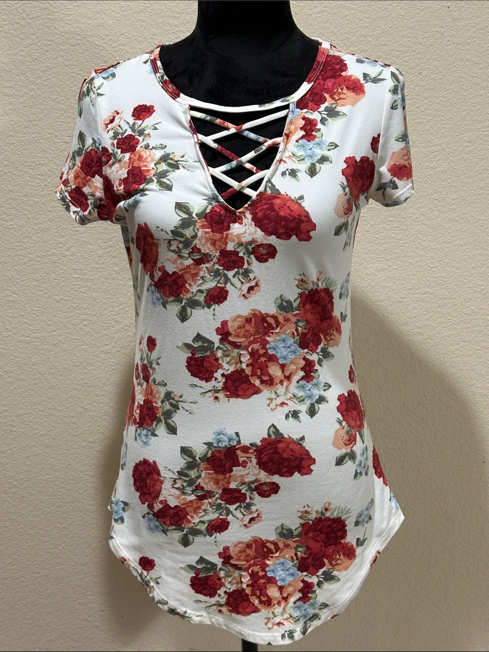 Floral Crisscross V-Neck Women's Top